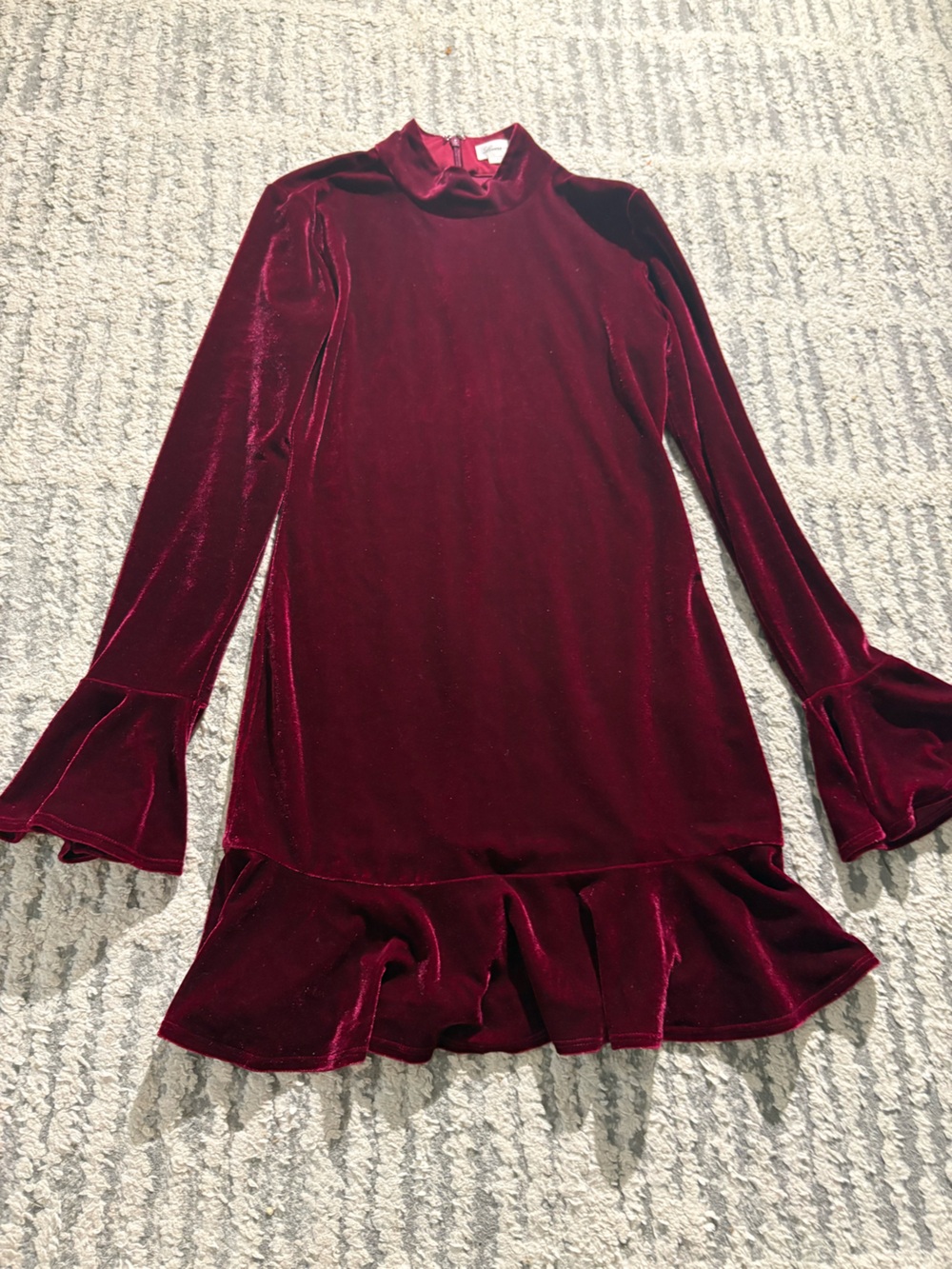 Lovers + friends Simone red maroon velvet long sleeve ruffle dress size S - Picture 4 of 6